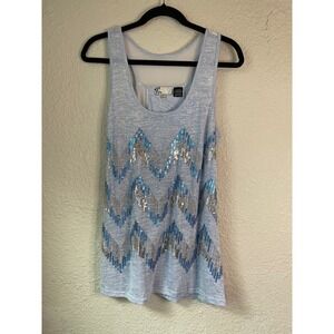 Y2K Miss Me‎ Sequin Tank Top Sleeveless Chevron Pattern Casual Blue Size M